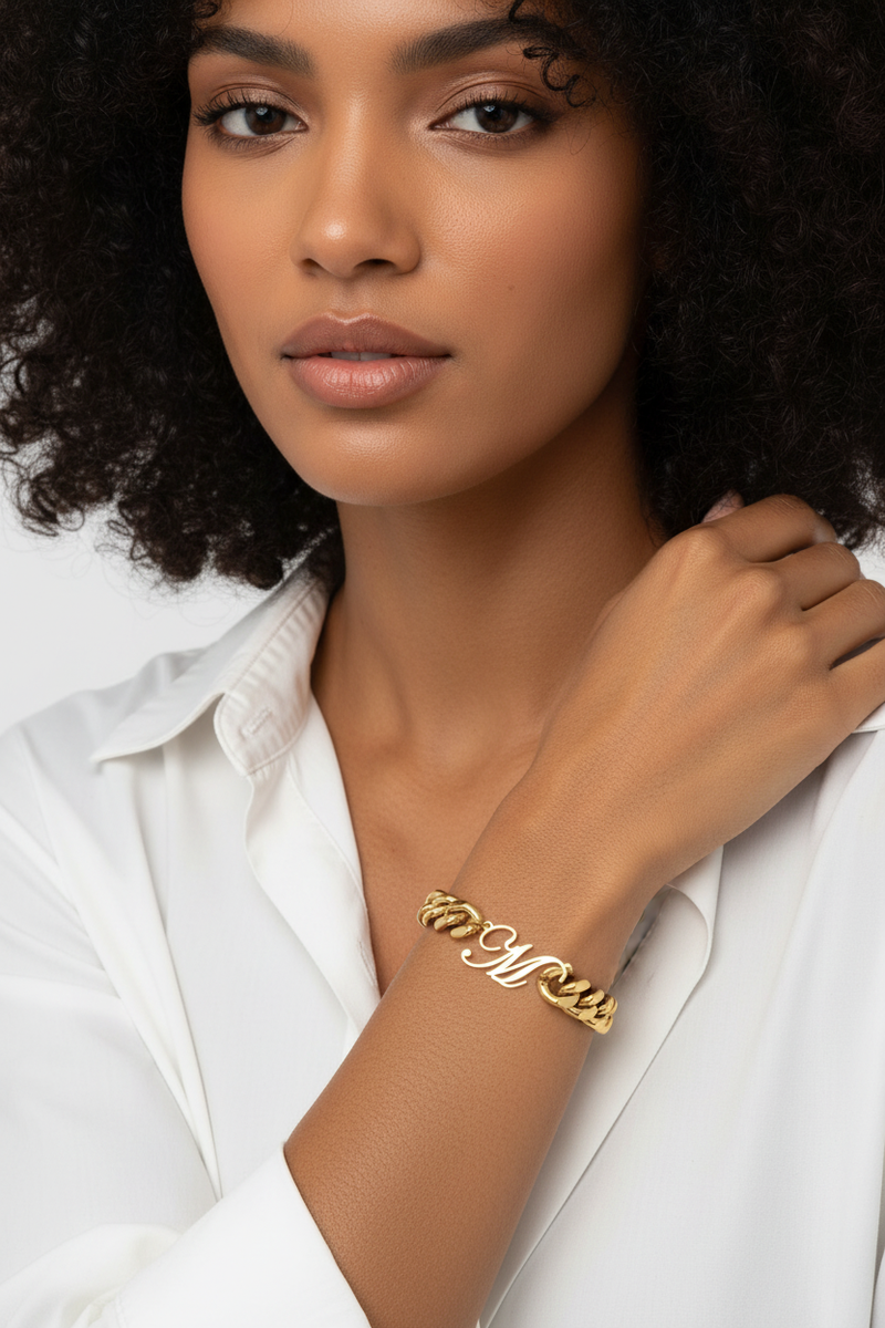 Initial Script Cuban Link Bracelet - Initial in Links