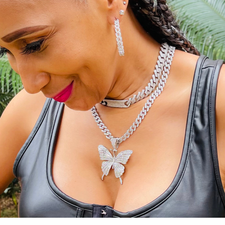 Butterfly Cuban Link Necklace- Silver