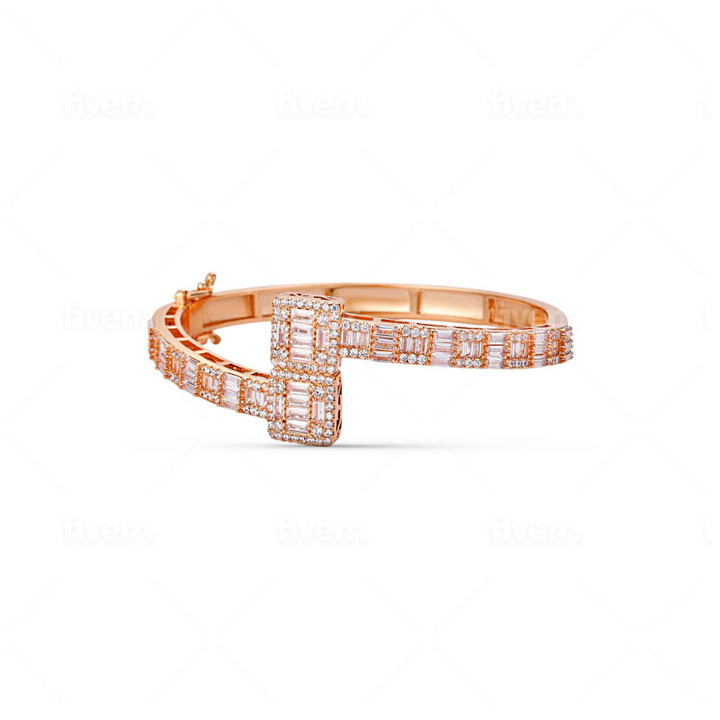 Rose Gold Iced Baguette Cuff Bangle