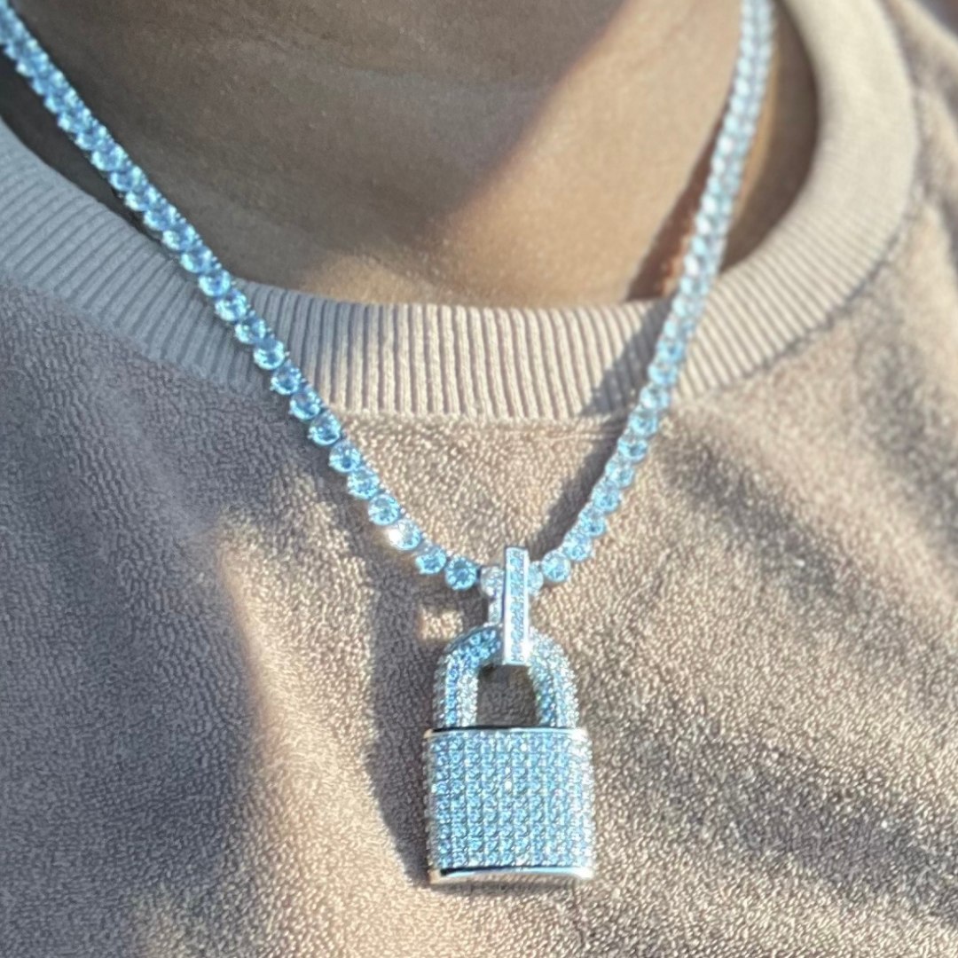 Iced Silver Lock Necklace