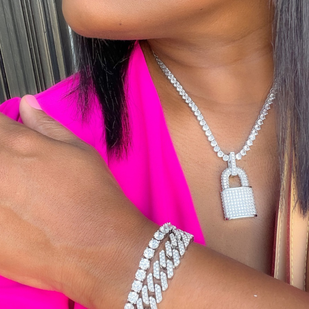 Iced Silver Lock Necklace