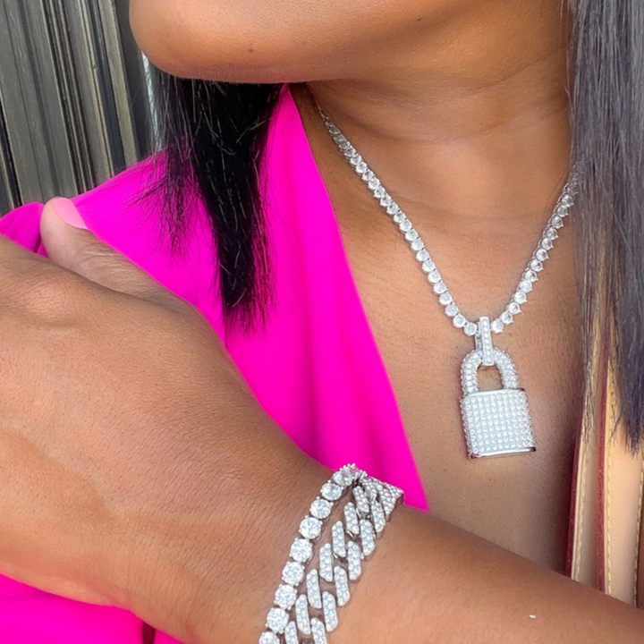 Iced Silver Lock Necklace