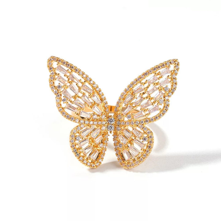 Gold Baguette Butterfly Ring