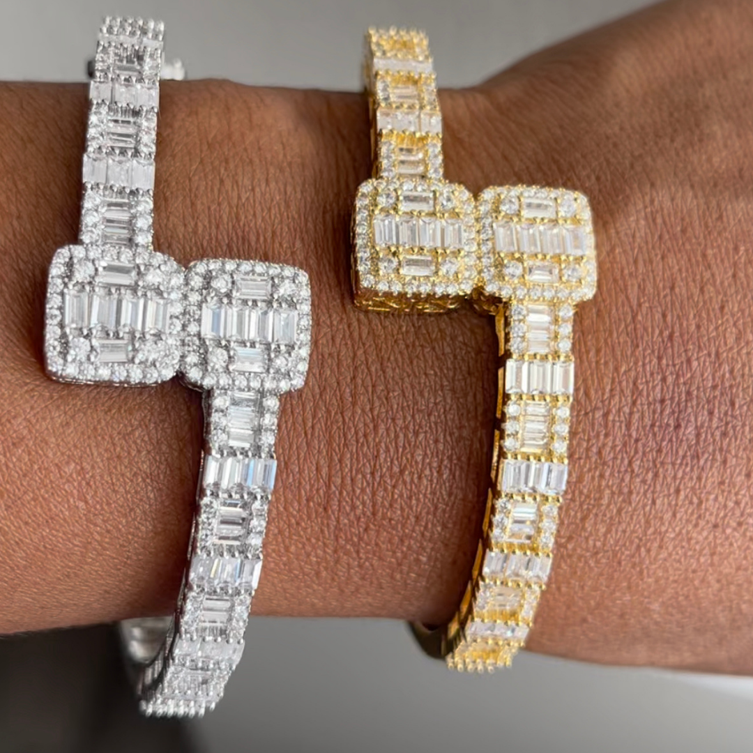Gold Iced Baguette Cuff Bangle