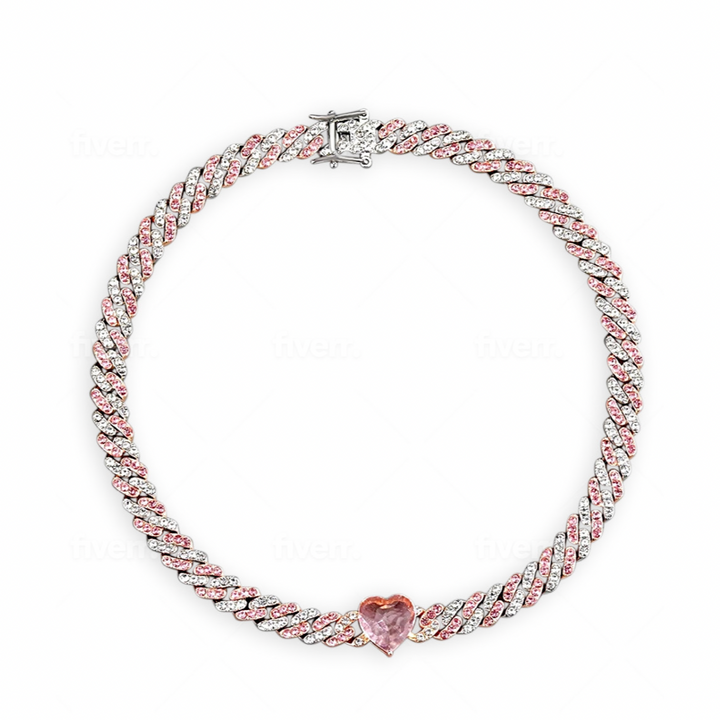 Pink Heart Shaped Link Necklace