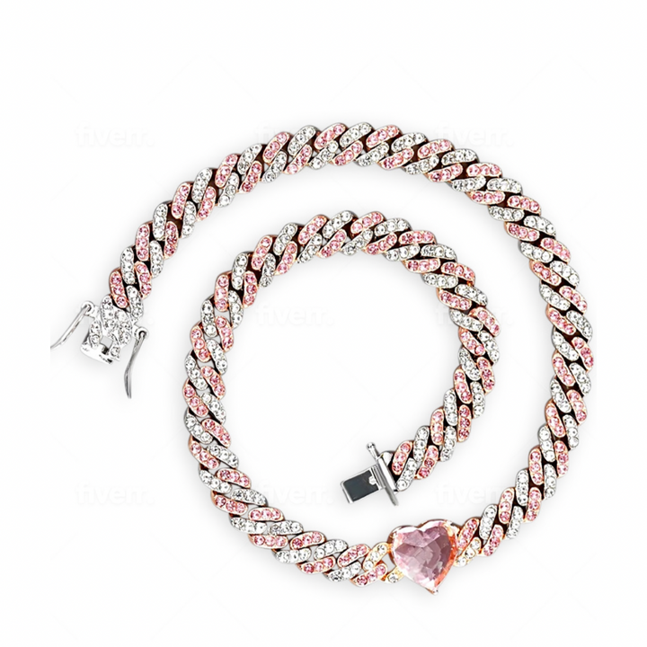 Pink Heart Shaped Link Necklace