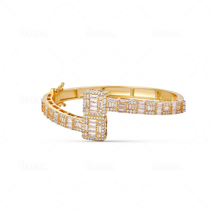 Gold Iced Baguette Cuff Bangle
