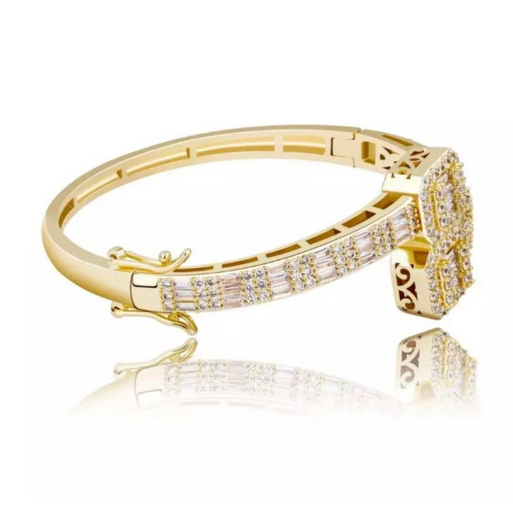 Gold Iced Baguette Cuff Bangle