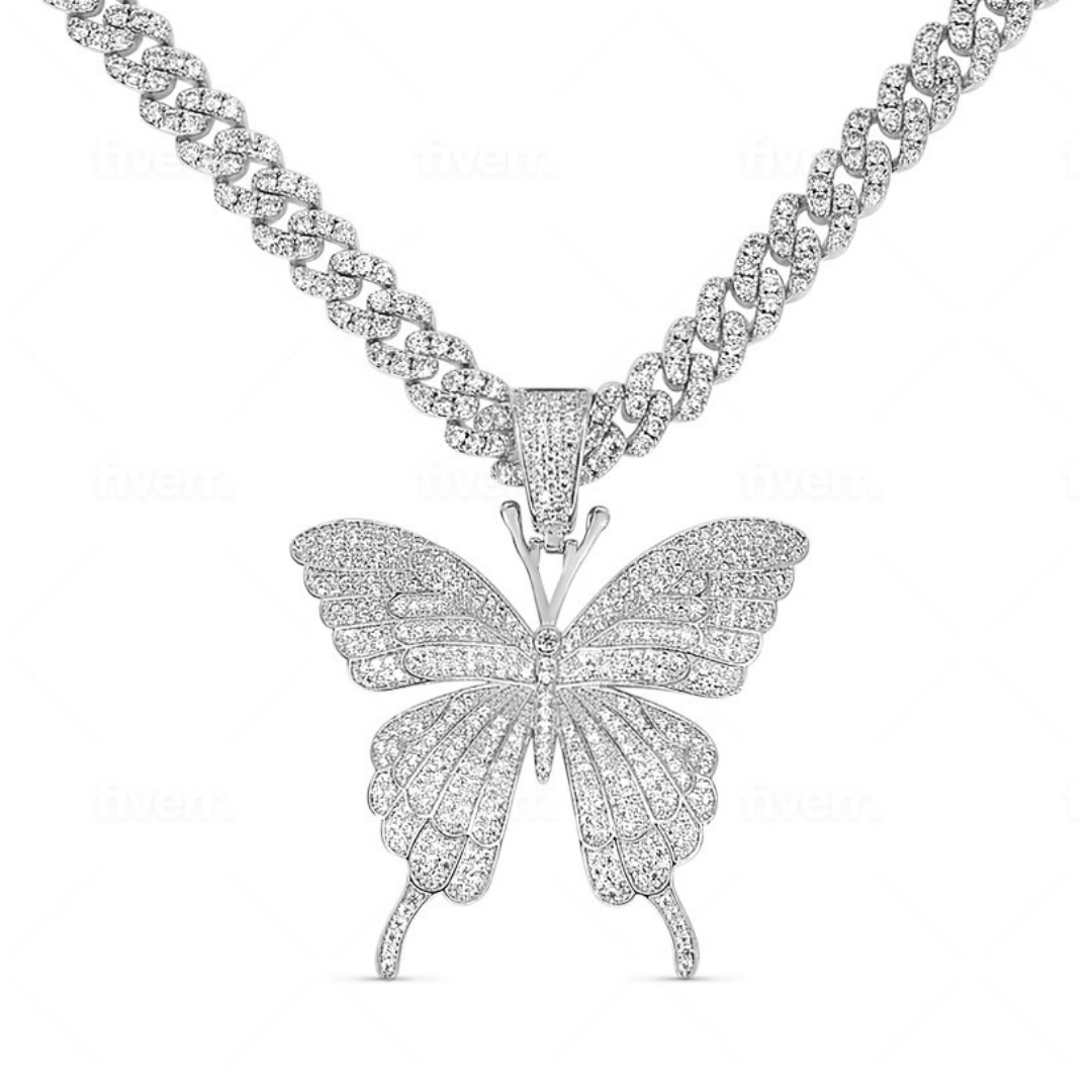 Butterfly Cuban Link Necklace- Silver
