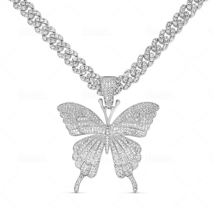 Butterfly Cuban Link Necklace- Silver