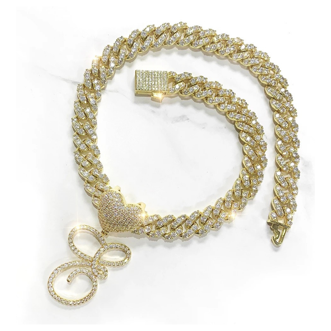 Gold Custom Script Cuban Link Necklace