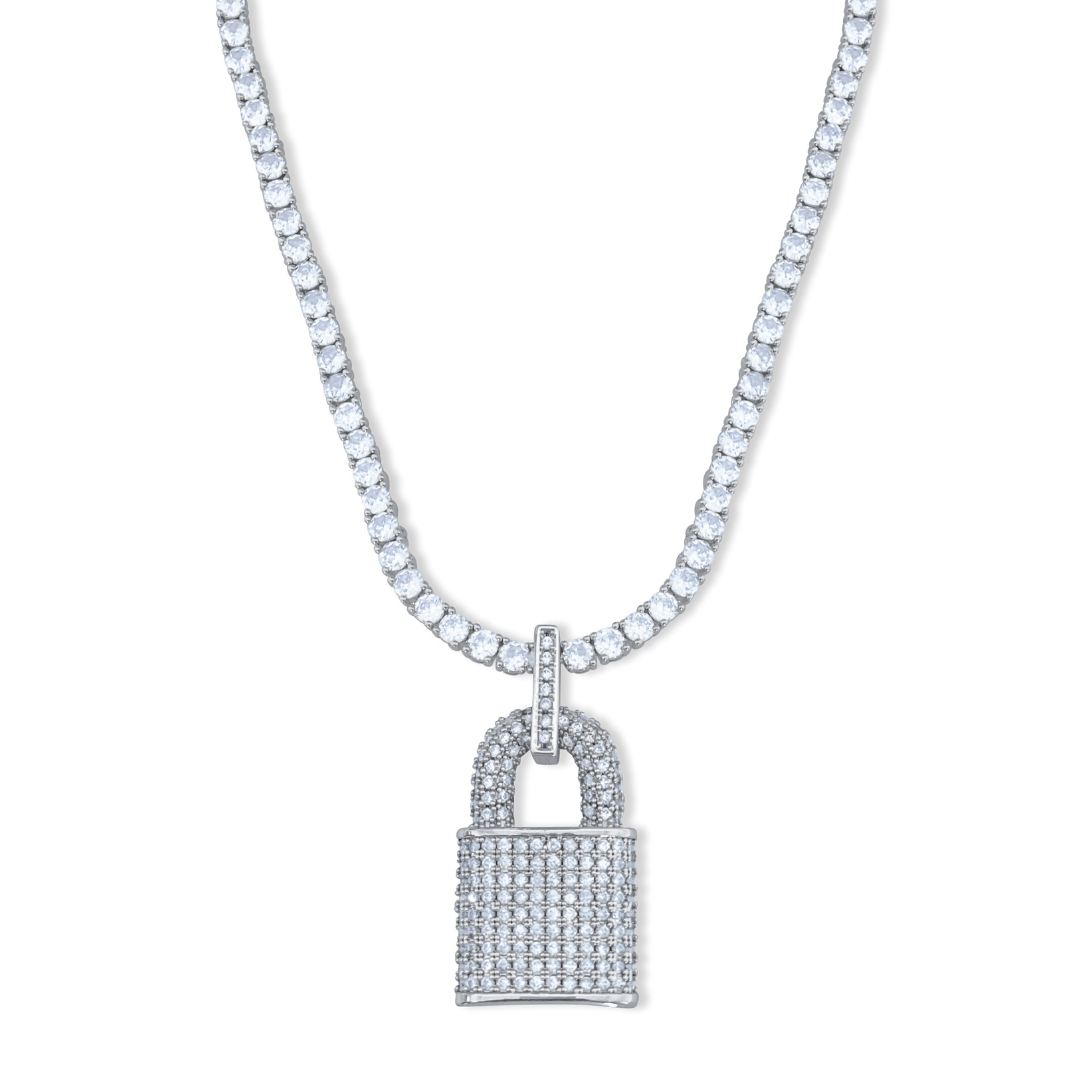 Iced Silver Lock Necklace