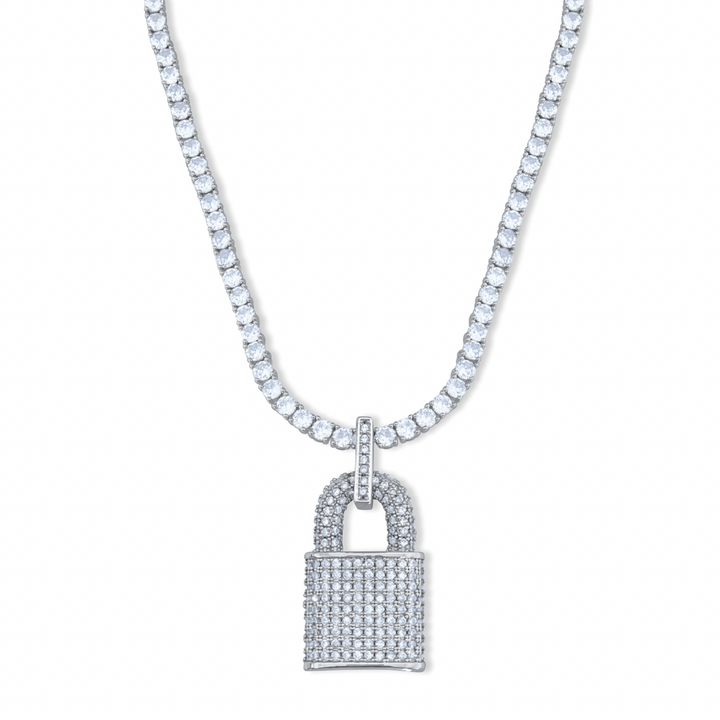 Iced Silver Lock Necklace