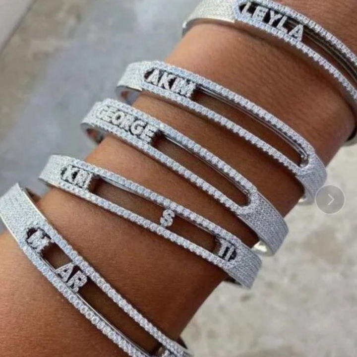 Silver Custom Slide Letter Bangle