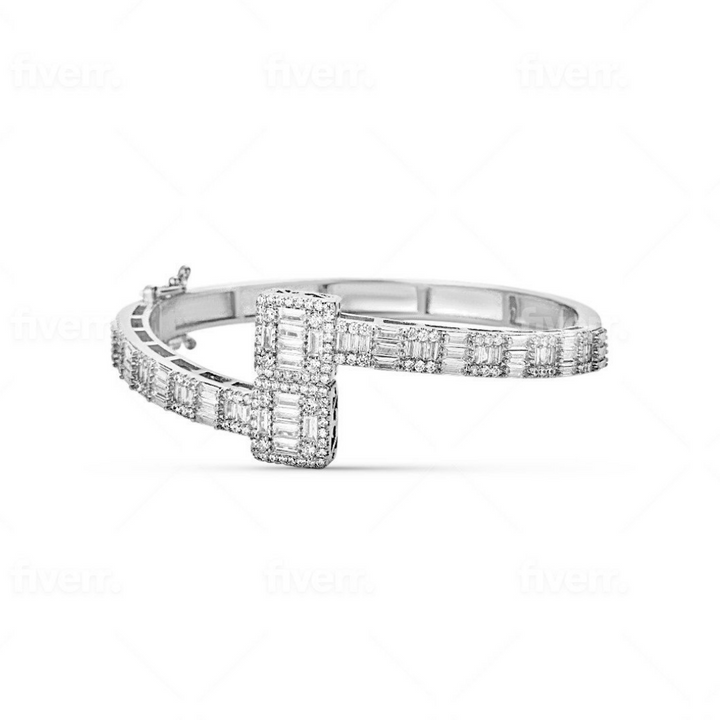 Silver Iced Baguette Cuff Bangle